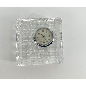 Waterford Crystal Lismore Square Desk Clock Paperweight Quartz Silver Bezel